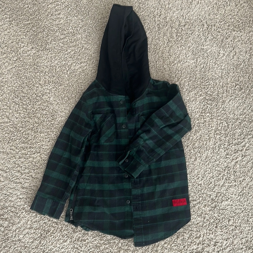 HAUS OF JR - Button Down Hooded Flannel Size 5-6T